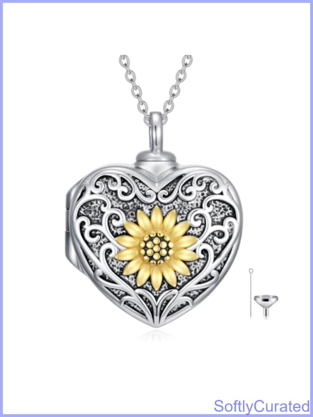 Sterling Silver Urn Necklace Sunflower Cremation Jewelry Keepsake Memorial